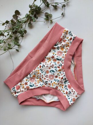 Womens pants, in a floral print with pink bands
